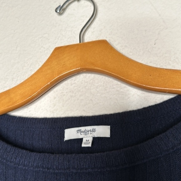 Madewell Pinewood Side Buttons 100% Merino Wool Pullover Sweater Navy Blue Med - Picture 9 of 13